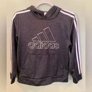 Adidas Boys Size 10 12 Gray Grey Pullover Hoodie Hooded Sweatshirt Play Clothes